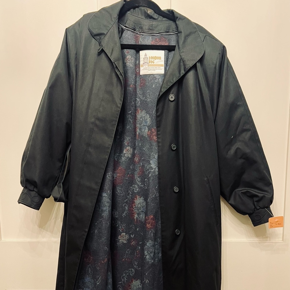 Vintage London Fog Black Coat with Floral Lining